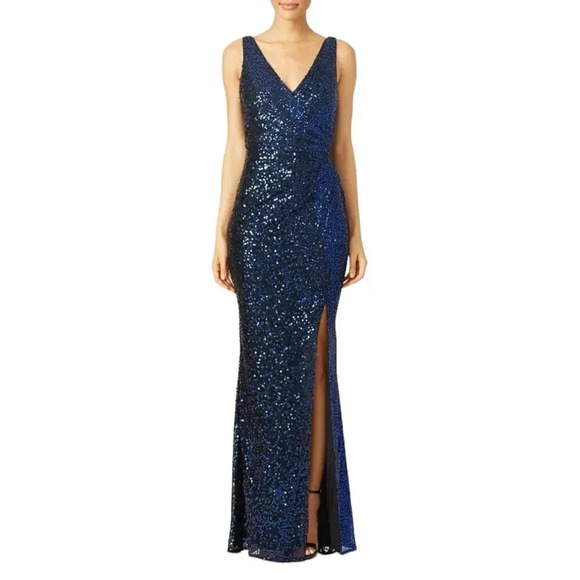 Badgley Mischka Blue Sequined Ombré Astor Gown 18 - Picture 1 of 4